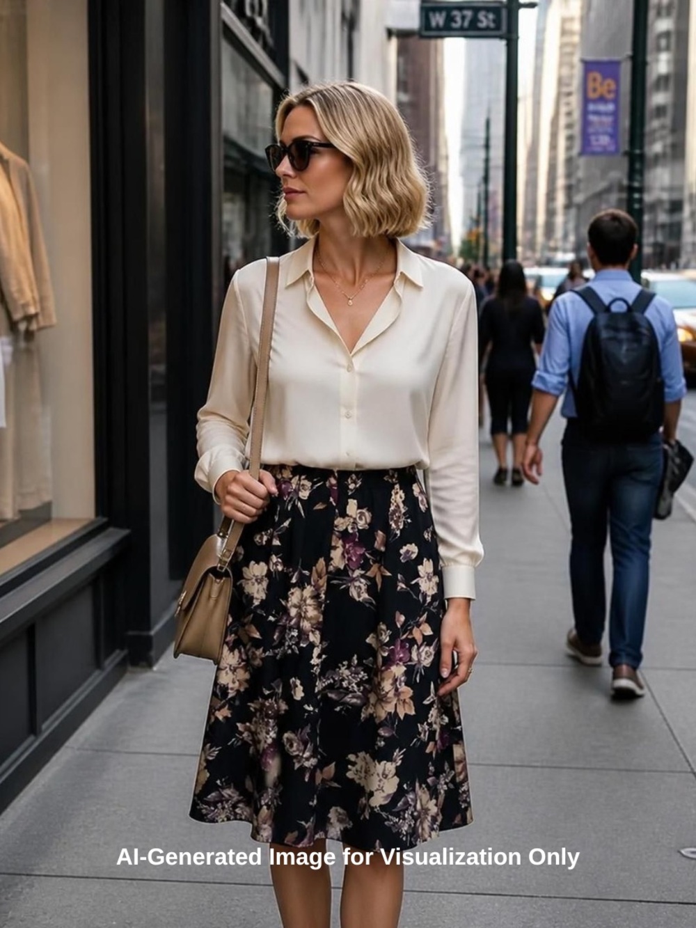 Blair Skirt Black Purple Floral A-Line Elastic Waist Midi